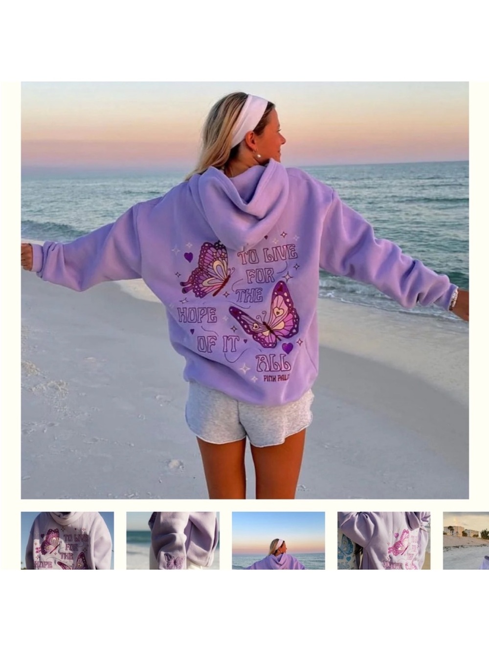 Pink Palm Puff Lavender Butterfly Graphic Hoodie - Women